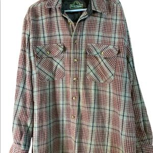 Berne Apparel Size Large Gray/Red Plaid Button Down Cotton Flannel